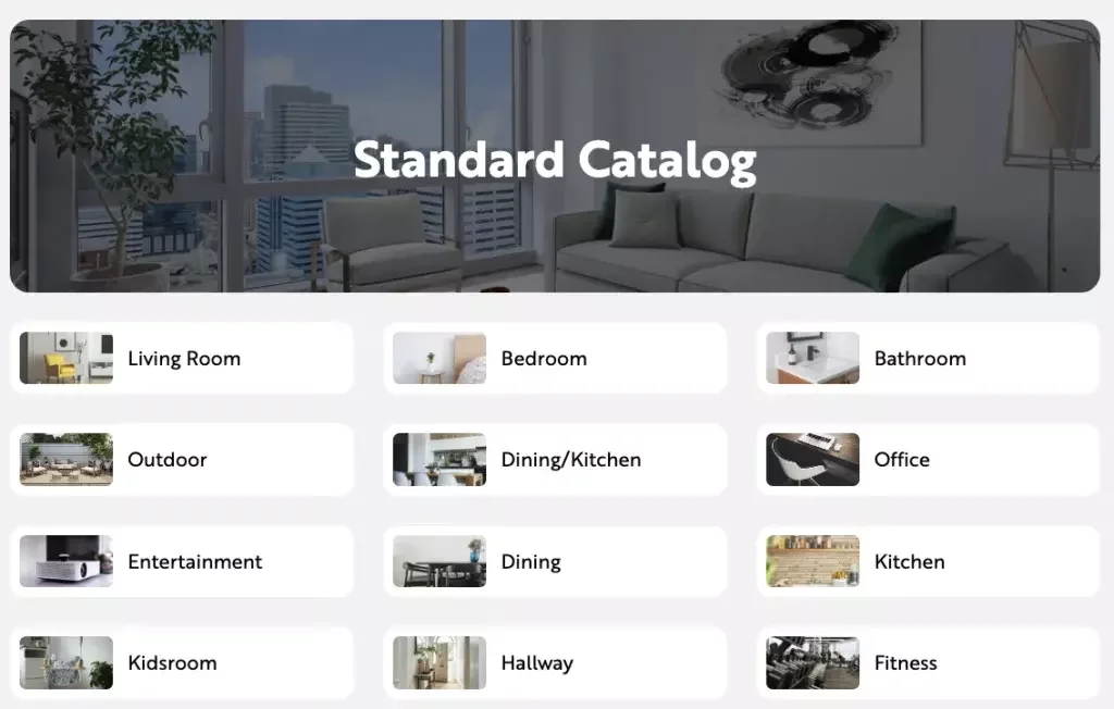 Grid with room options for the virtual staging catalog.
